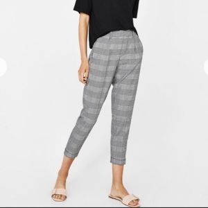 Bershka Houndstooth cropped cuffed trousers
